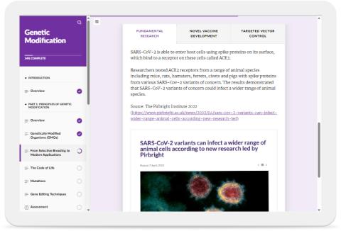 Screenshot of the Genetic Modification eLearning course.