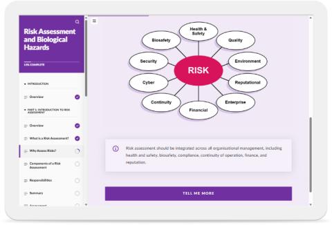 Screenshot of the Risk Assessment Biological Hazards eLearning course.